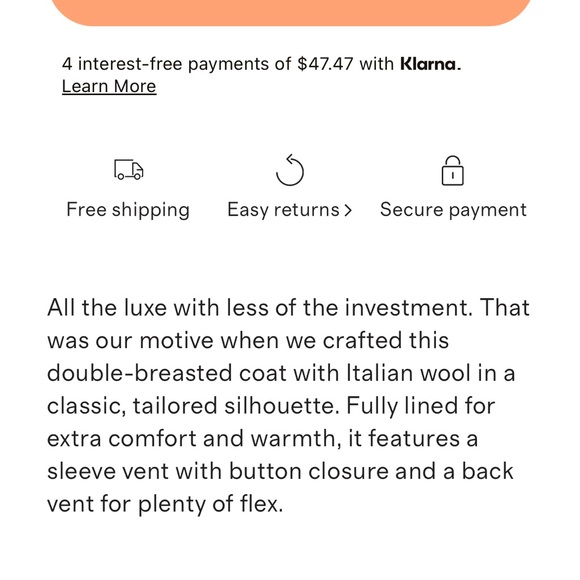 QUINCE Italian Wool Double Breasted Coat NWOT - Picture 4 of 7